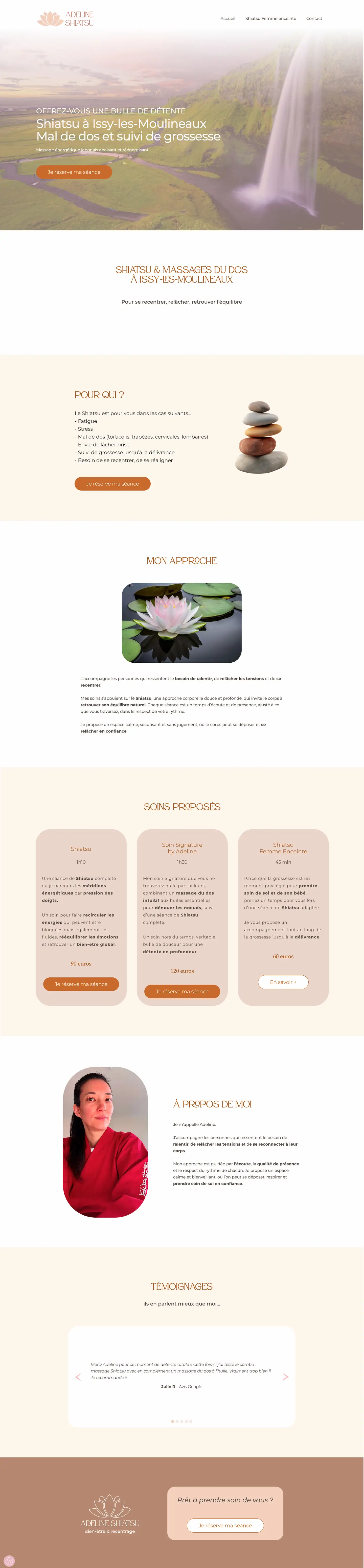 Page d'accueil du site Adeline Shiatsu